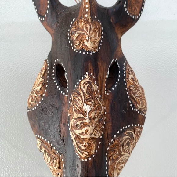 Zebra/Horse Mask Hand Carved Wooden Medallion Tribal Dot Design Wall Art - Picture 7 of 7